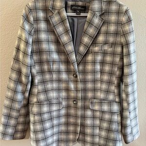 Eddie Bauer Women's Gray Plaid Blazer Jacket